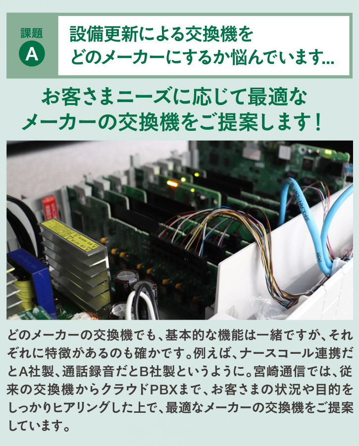 お客さまニーズに応じて最適なメーカーの交換機をご提案します！